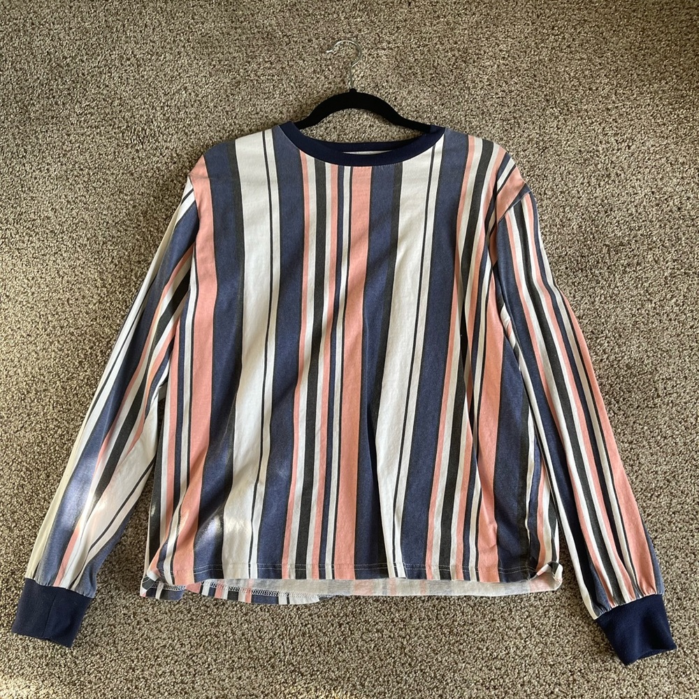 Pink Blue and White Stipe Fashion Men’s Long sleeve shirt